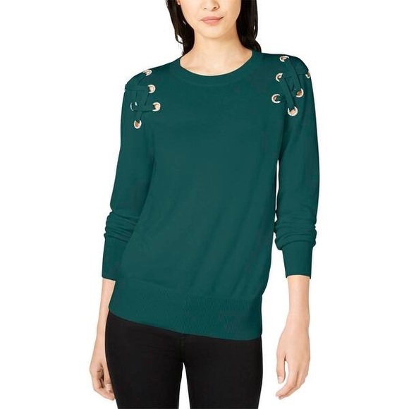 Michael Kors Green Lace Up Sweater - Picture 1 of 7
